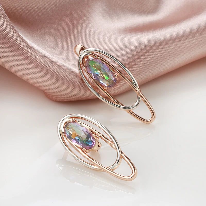 Contemporary 585 Rose Gold Geometric Drop Earrings with Colorful Natural Zircon