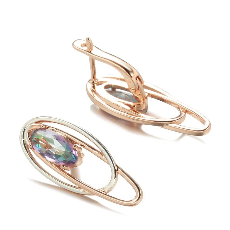 Contemporary 585 Rose Gold Geometric Drop Earrings with Colorful Natural Zircon