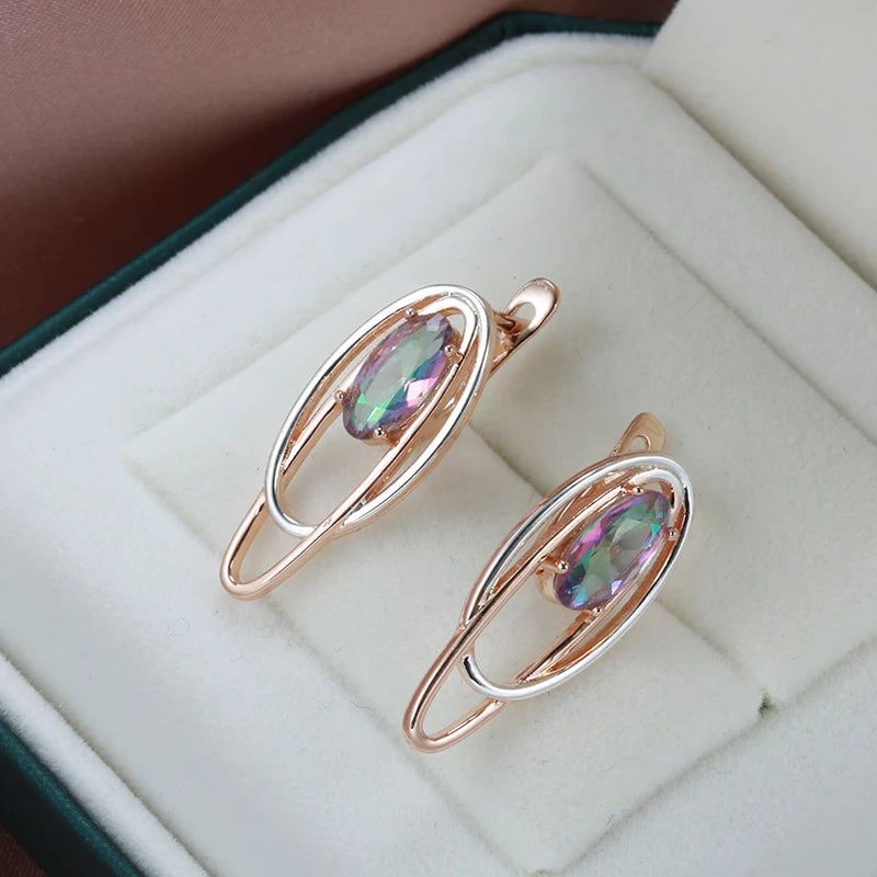 Contemporary 585 Rose Gold Geometric Drop Earrings with Colorful Natural Zircon