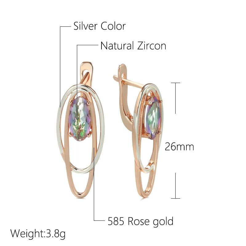 Contemporary 585 Rose Gold Geometric Drop Earrings with Colorful Natural Zircon