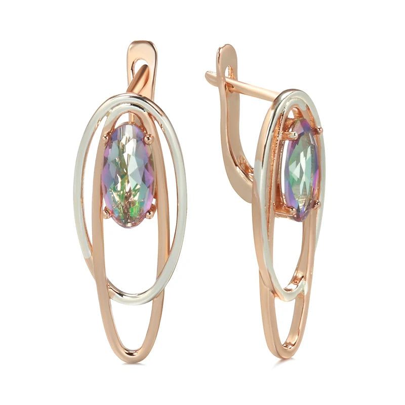 Contemporary 585 Rose Gold Geometric Drop Earrings with Colorful Natural Zircon