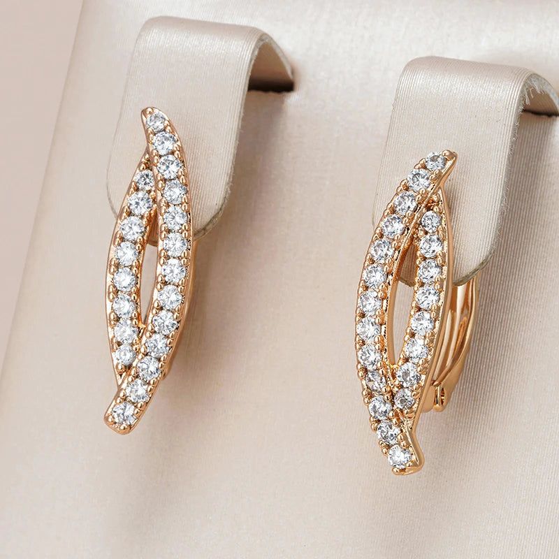 Contemporary 585 Rose Gold Geometric Drop Earrings with Natural Zircon Accents