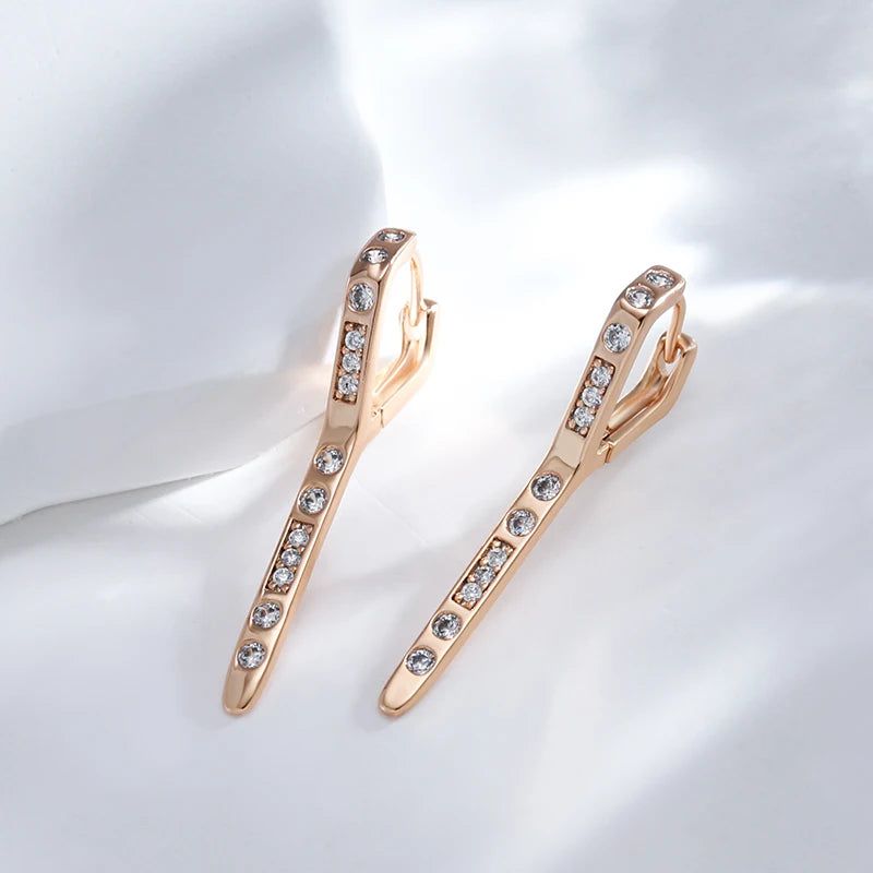 Contemporary 585 Rose Gold Geometric Drop Earrings with Natural Zircon Accents