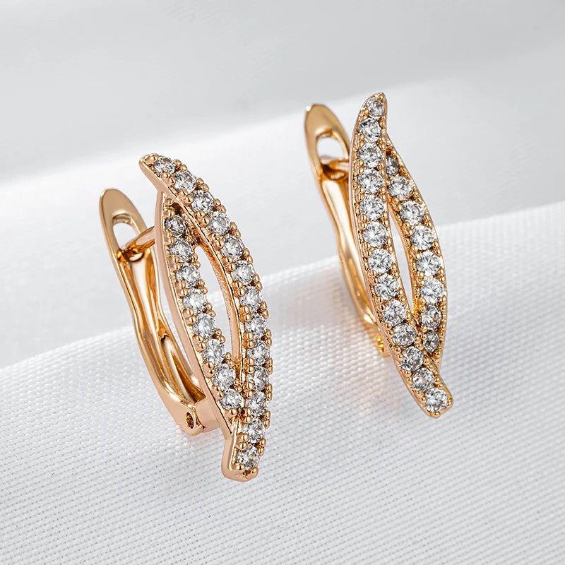 Contemporary 585 Rose Gold Geometric Drop Earrings with Natural Zircon Accents