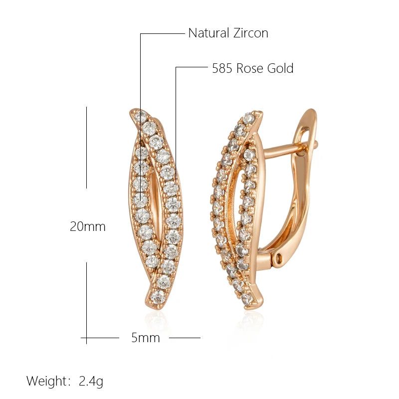 Contemporary 585 Rose Gold Geometric Drop Earrings with Natural Zircon Accents