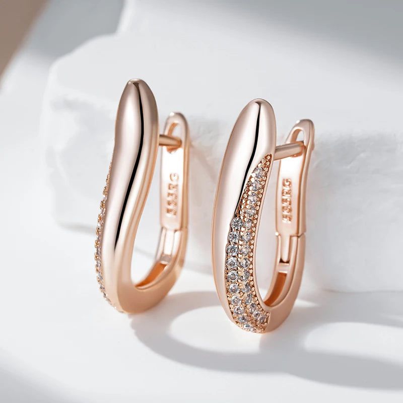 Contemporary 585 Rose Gold Geometric Drop Earrings with Natural Zircon Accents - High-Quality Fashion Jewelry