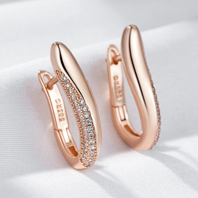 Contemporary 585 Rose Gold Geometric Drop Earrings with Natural Zircon Accents - High-Quality Fashion Jewelry