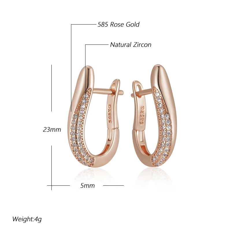 Contemporary 585 Rose Gold Geometric Drop Earrings with Natural Zircon Accents - High-Quality Fashion Jewelry