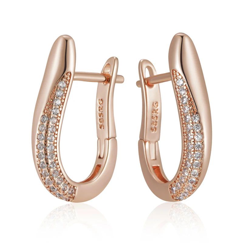 Contemporary 585 Rose Gold Geometric Drop Earrings with Natural Zircon Accents - High-Quality Fashion Jewelry