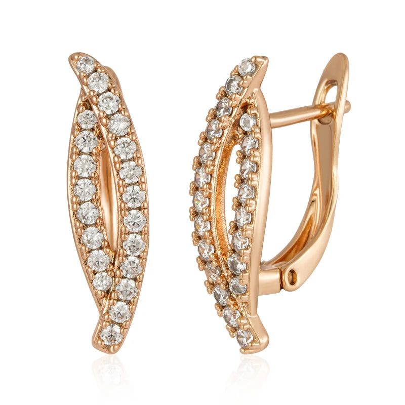 Contemporary 585 Rose Gold Geometric Drop Earrings with Natural Zircon Accents