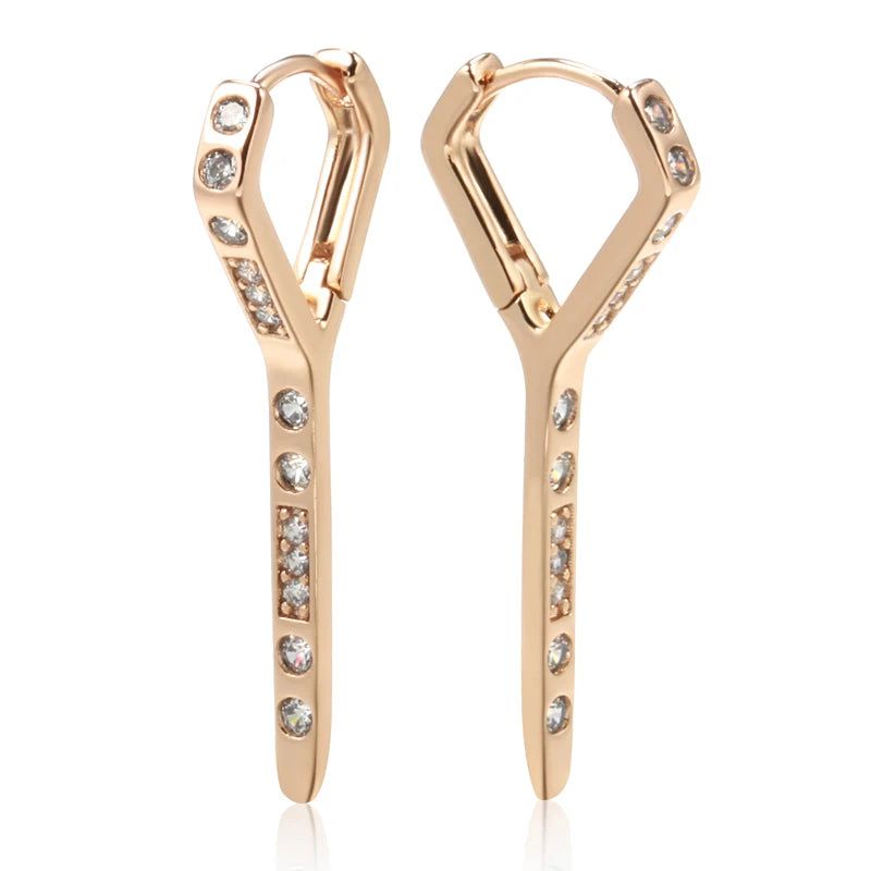 Contemporary 585 Rose Gold Geometric Drop Earrings with Natural Zircon Accents