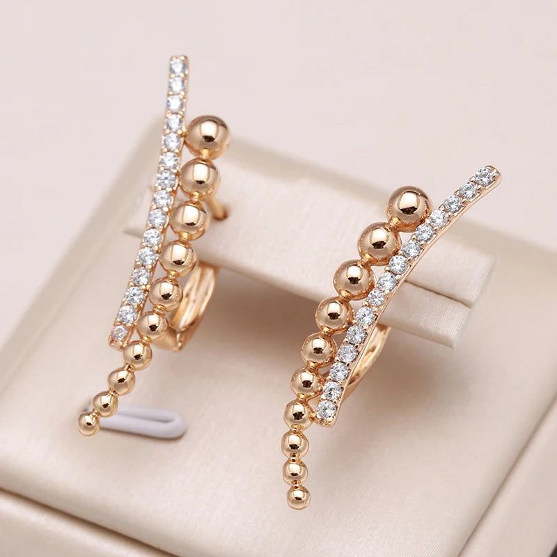 Contemporary 585 Rose Gold Geometric Drop Earrings with Natural Zircon Inlay