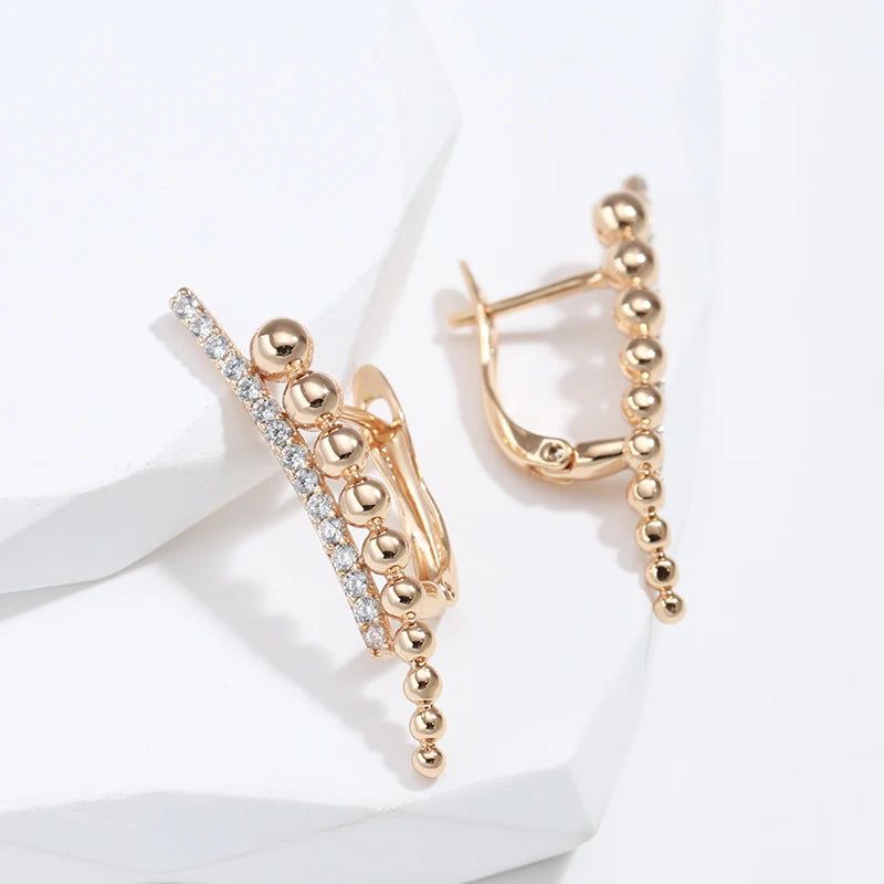 Contemporary 585 Rose Gold Geometric Drop Earrings with Natural Zircon Inlay