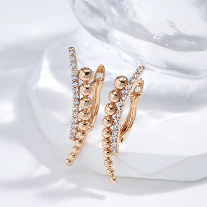 Contemporary 585 Rose Gold Geometric Drop Earrings with Natural Zircon Inlay