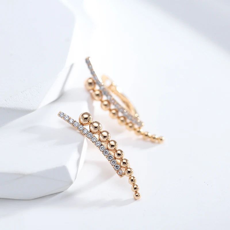 Contemporary 585 Rose Gold Geometric Drop Earrings with Natural Zircon Inlay