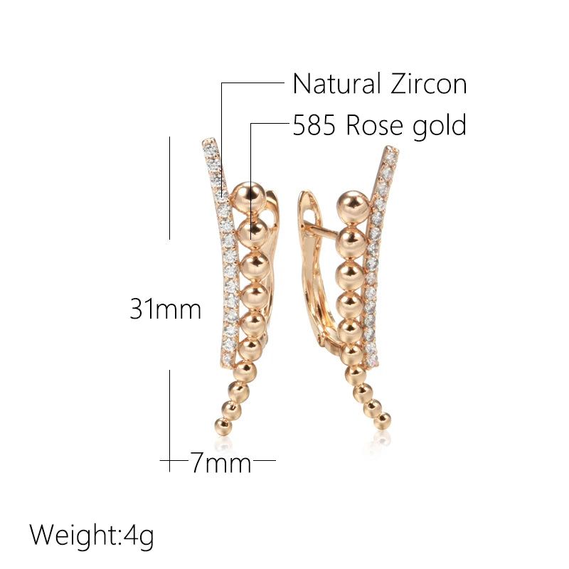 Contemporary 585 Rose Gold Geometric Drop Earrings with Natural Zircon Inlay