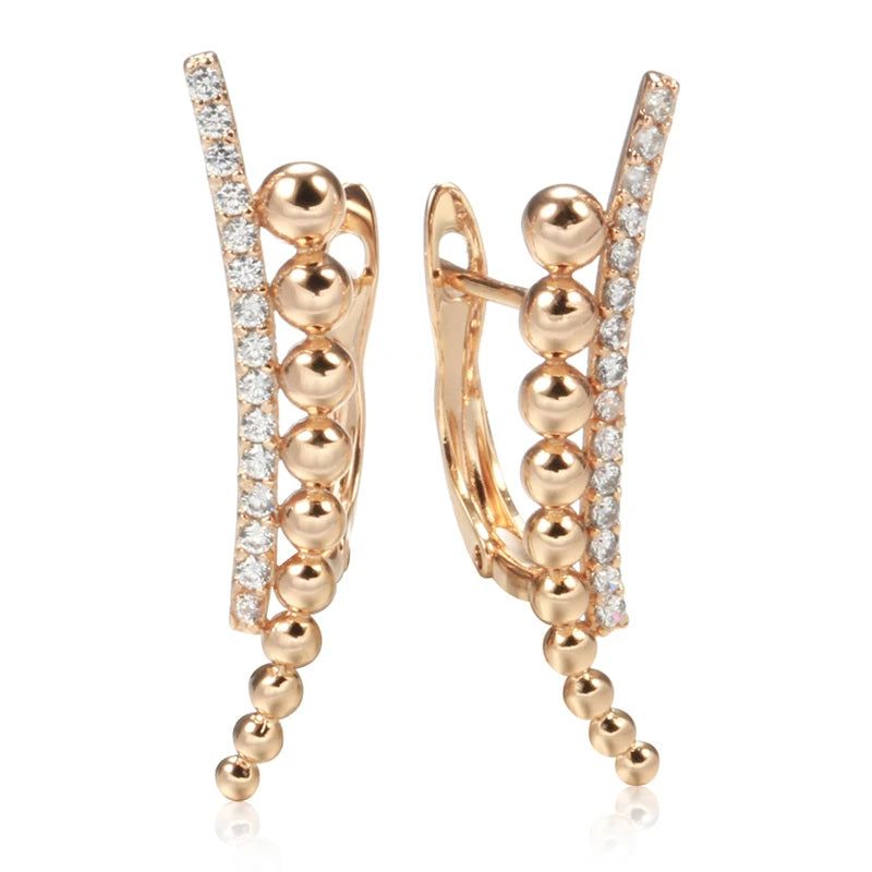 Contemporary 585 Rose Gold Geometric Drop Earrings with Natural Zircon Inlay