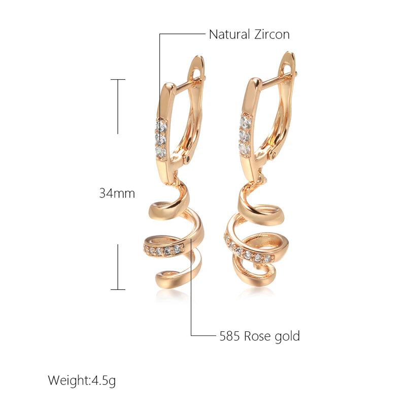 Contemporary 585 Rose Gold Geometric Drop Earrings with Natural Zircon for Bridal and Fashion Use