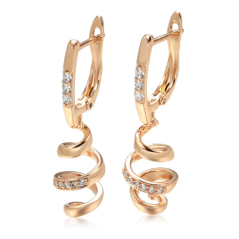 Contemporary 585 Rose Gold Geometric Drop Earrings with Natural Zircon for Bridal and Fashion Use