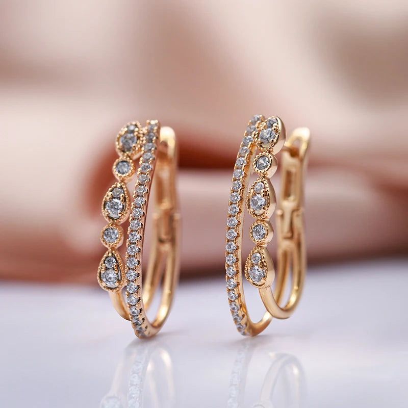 Contemporary 585 Rose Gold Geometric Drop Earrings with Natural Zircon for Timeless Style