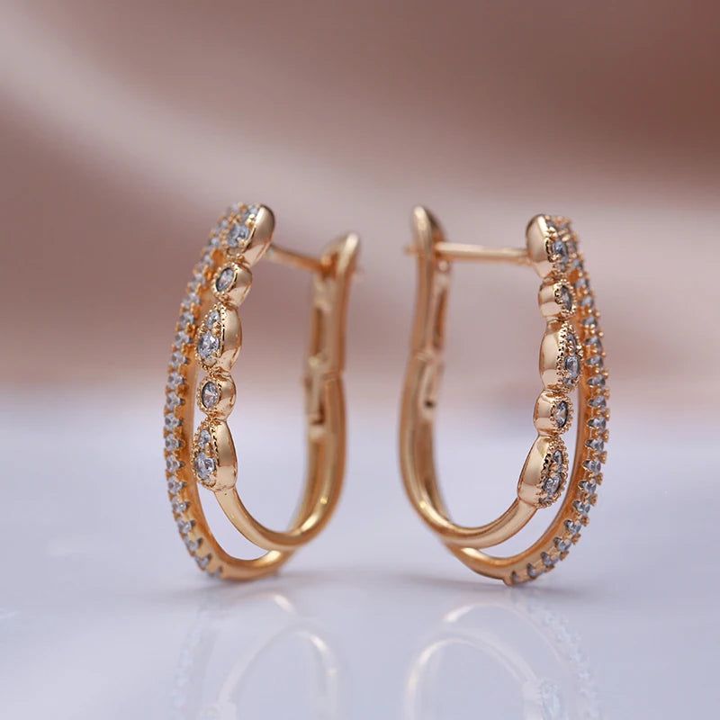 Contemporary 585 Rose Gold Geometric Drop Earrings with Natural Zircon for Timeless Style