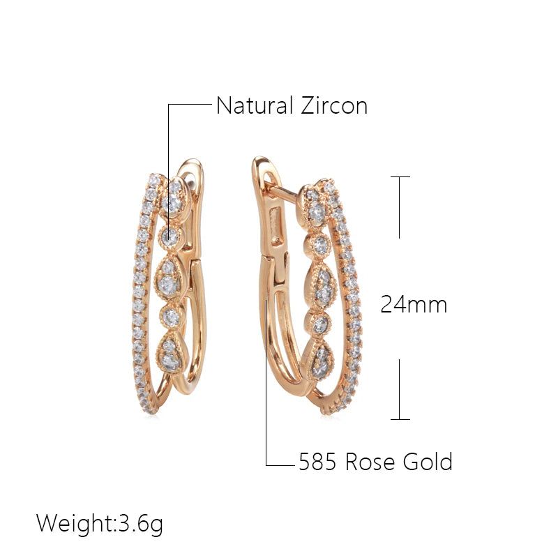 Contemporary 585 Rose Gold Geometric Drop Earrings with Natural Zircon for Timeless Style