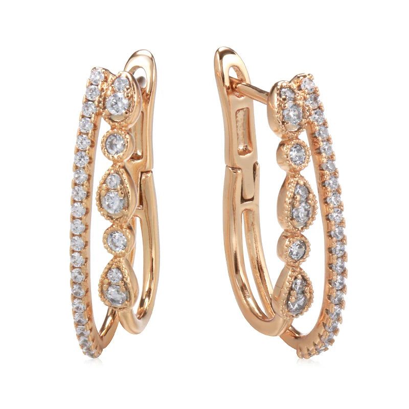 Contemporary 585 Rose Gold Geometric Drop Earrings with Natural Zircon for Timeless Style