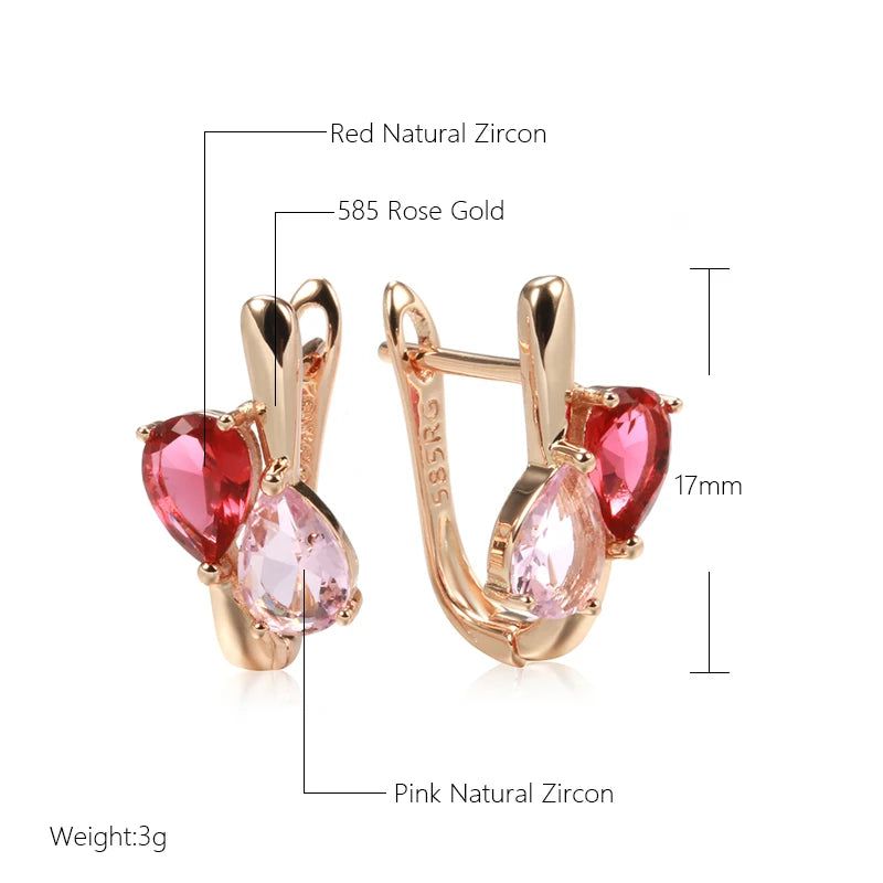 Contemporary 585 Rose Gold Geometric Drop Earrings with Pink Princess Cut Natural Zircon