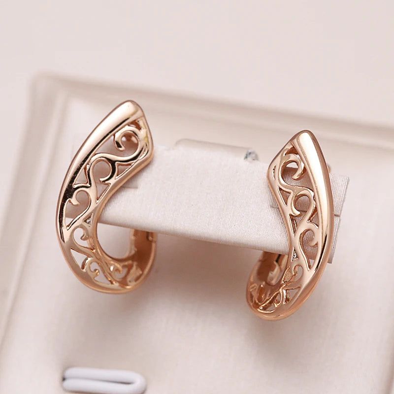 Contemporary 585 Rose Gold Geometric Drop Earrings with Unique Hollow Flower Design