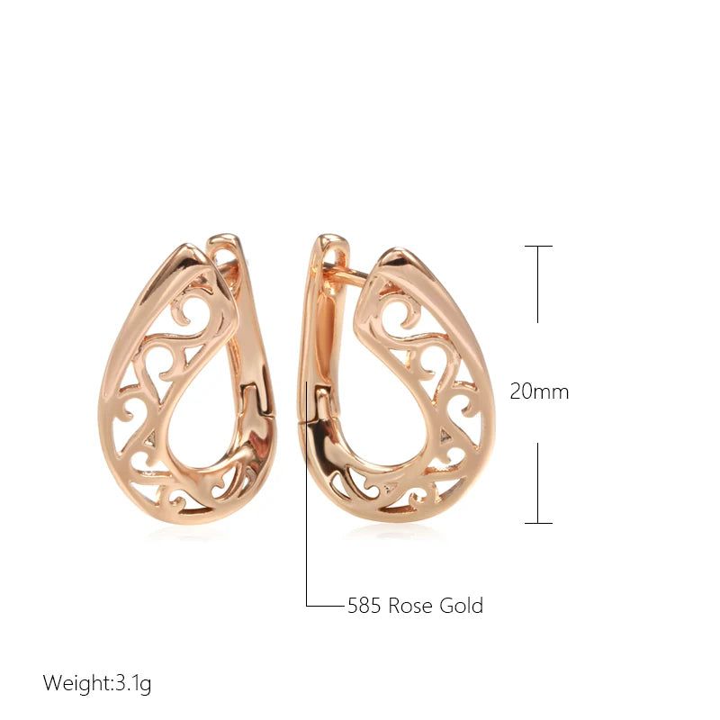 Contemporary 585 Rose Gold Geometric Drop Earrings with Unique Hollow Flower Design