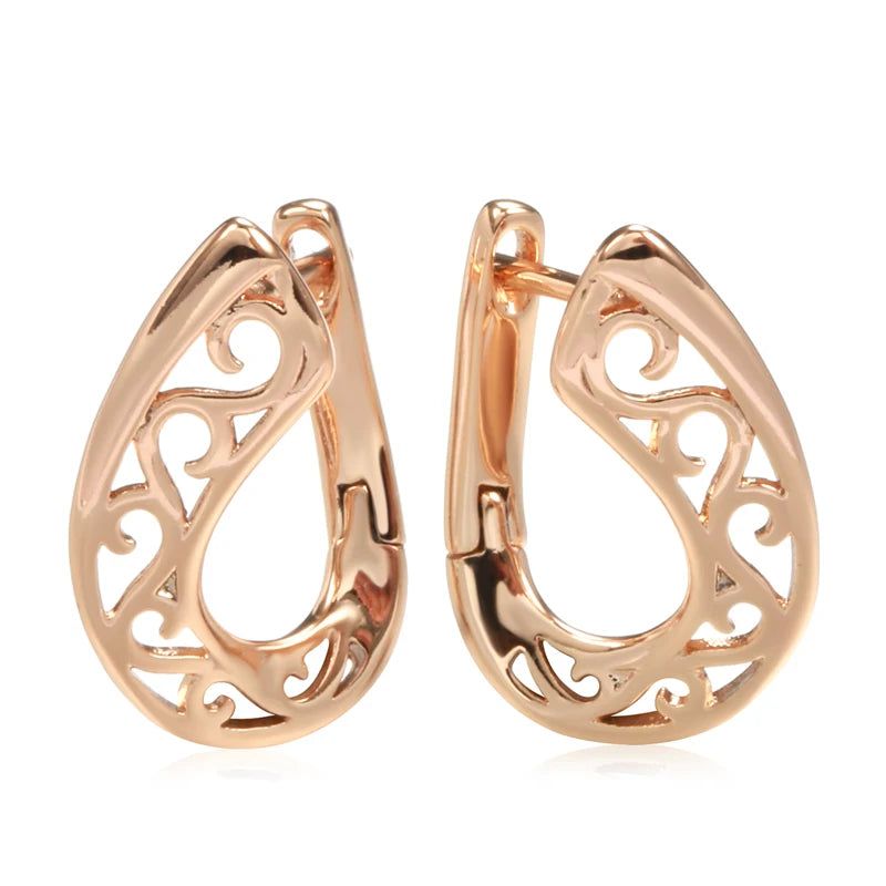 Contemporary 585 Rose Gold Geometric Drop Earrings with Unique Hollow Flower Design