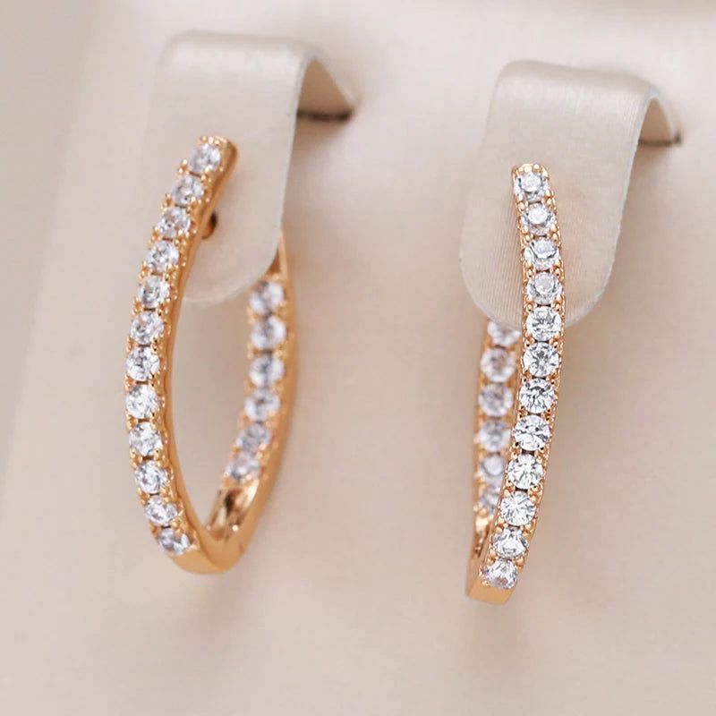 Contemporary 585 Rose Gold Geometric Earrings with Natural Zircon for Fashionable Style