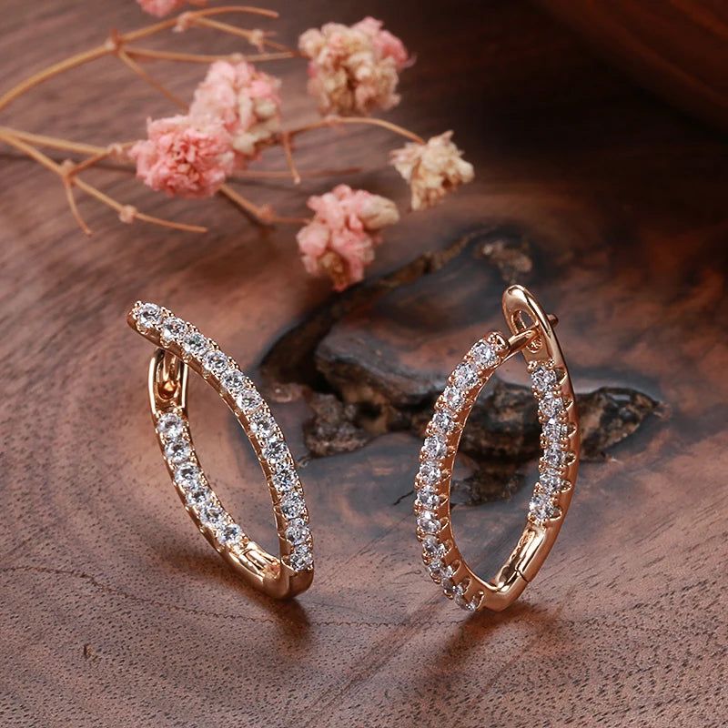 Contemporary 585 Rose Gold Geometric Earrings with Natural Zircon for Fashionable Style