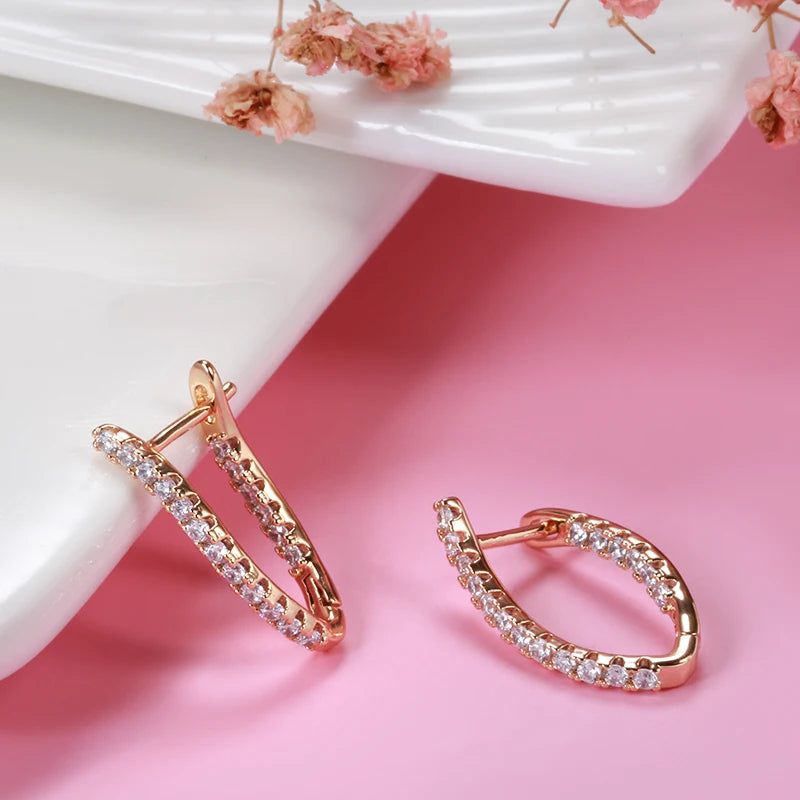 Contemporary 585 Rose Gold Geometric Earrings with Natural Zircon for Fashionable Style