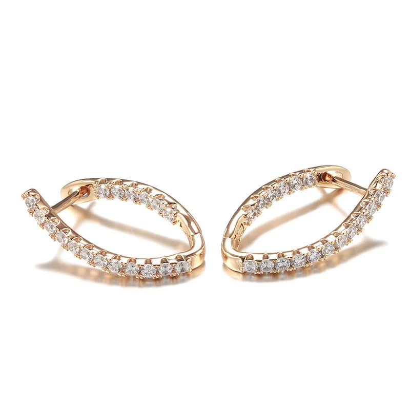 Contemporary 585 Rose Gold Geometric Earrings with Natural Zircon for Fashionable Style