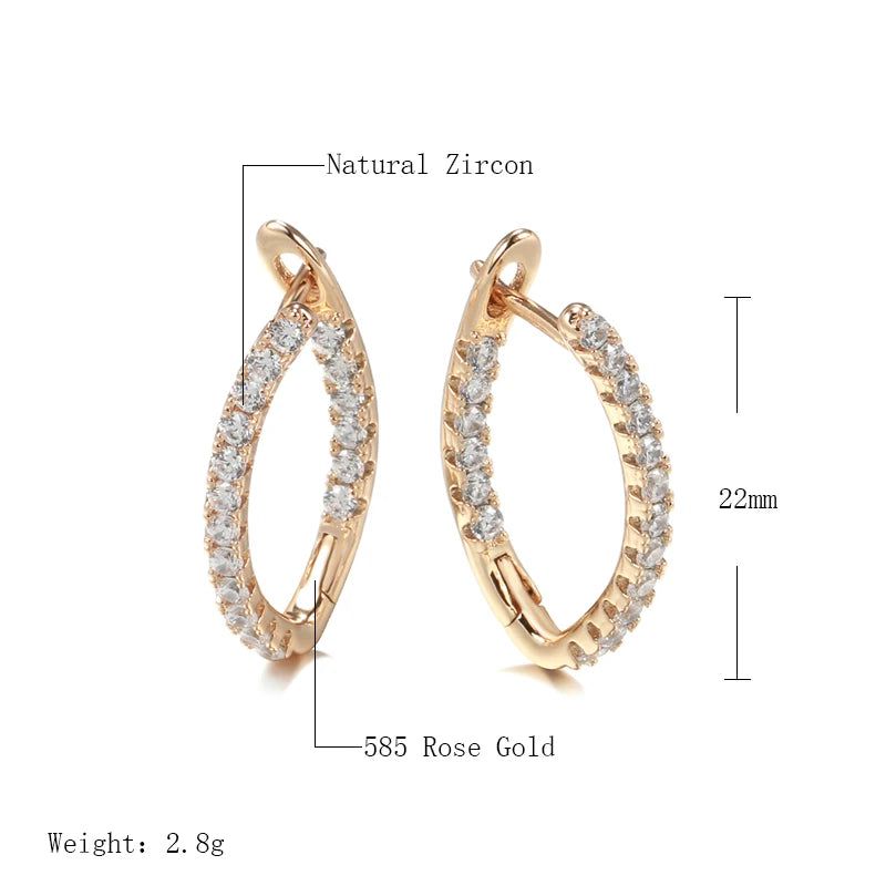 Contemporary 585 Rose Gold Geometric Earrings with Natural Zircon for Fashionable Style