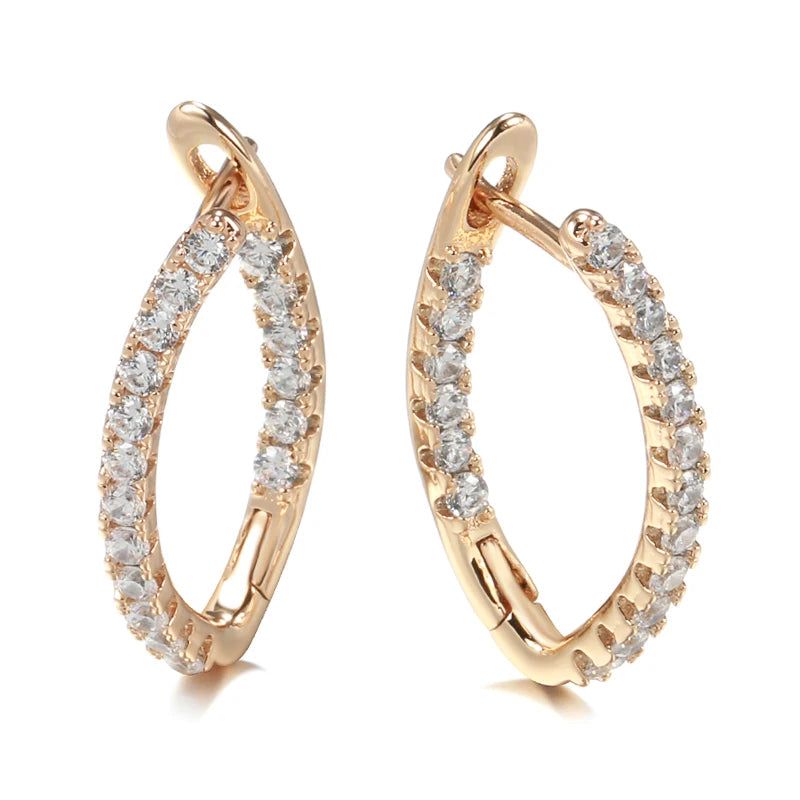 Contemporary 585 Rose Gold Geometric Earrings with Natural Zircon for Fashionable Style