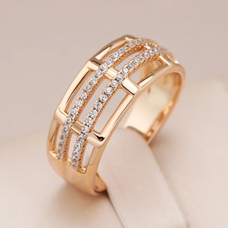 Contemporary 585 Rose Gold Geometric Ring with Natural Zircon Accents - Elegant Modern Jewelry