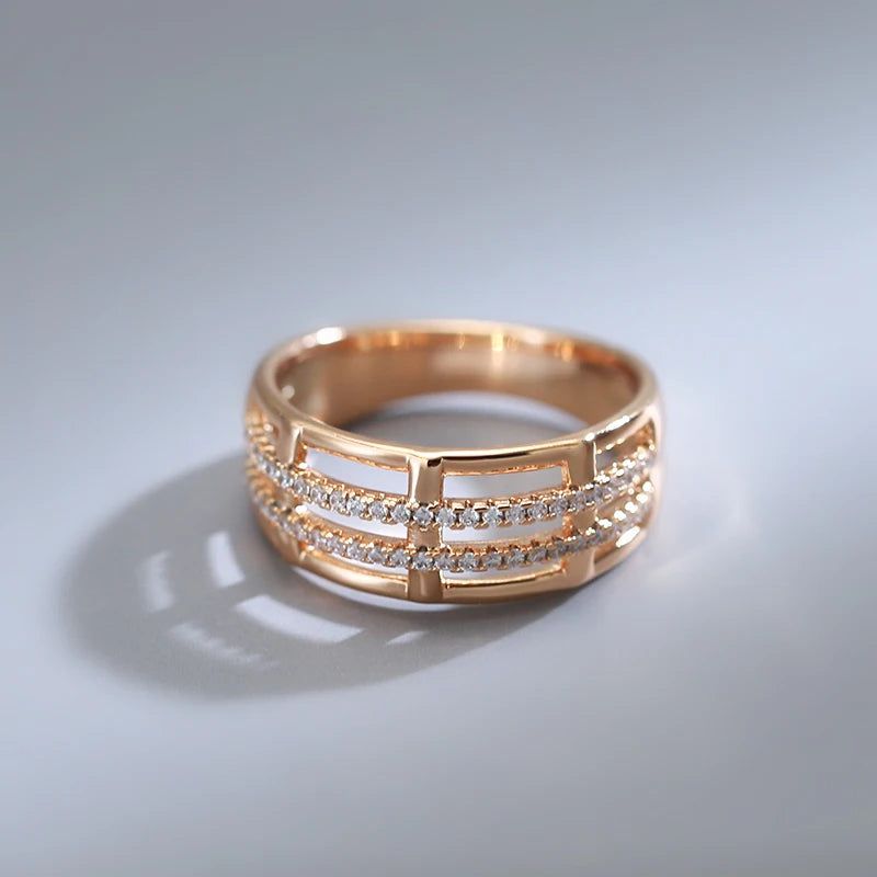 Contemporary 585 Rose Gold Geometric Ring with Natural Zircon Accents - Elegant Modern Jewelry