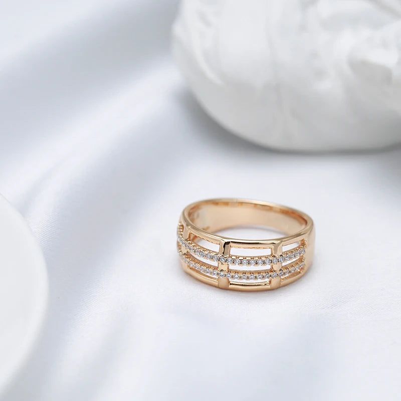 Contemporary 585 Rose Gold Geometric Ring with Natural Zircon Accents - Elegant Modern Jewelry