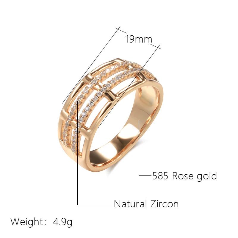 Contemporary 585 Rose Gold Geometric Ring with Natural Zircon Accents - Elegant Modern Jewelry