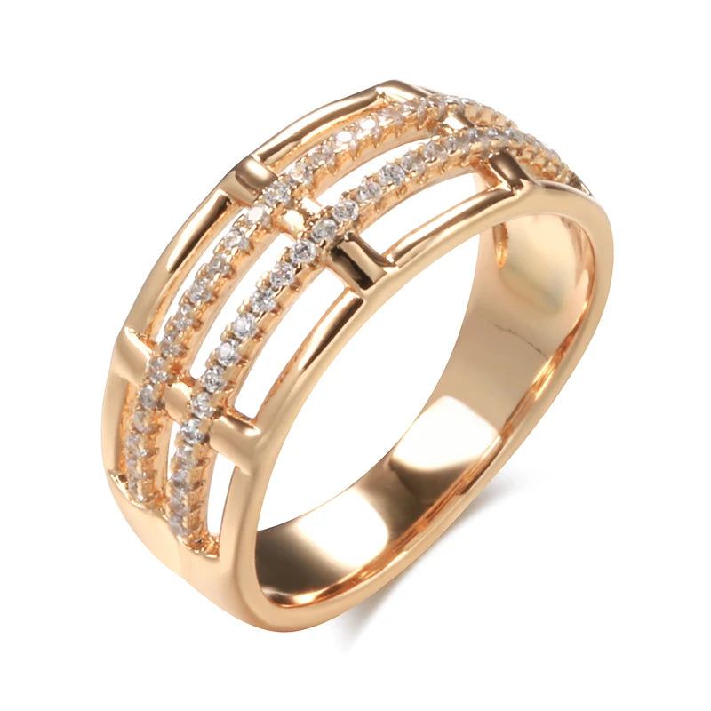 Contemporary 585 Rose Gold Geometric Ring with Natural Zircon Accents - Elegant Modern Jewelry