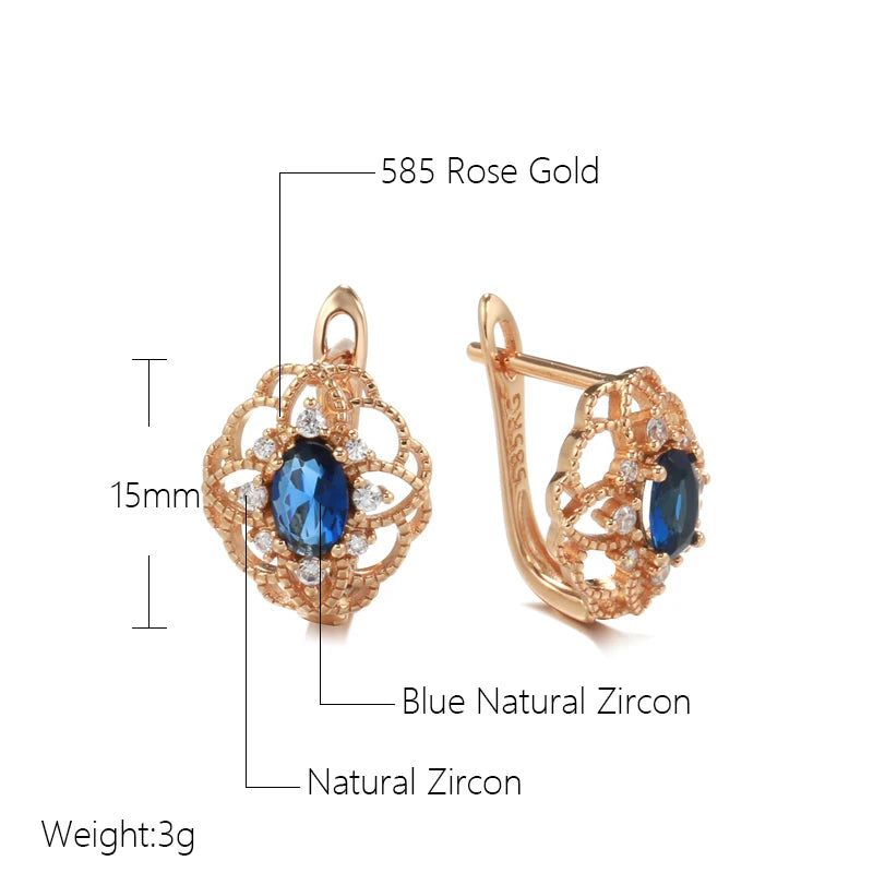 Contemporary Blue Zircon Floral Drop Earrings in Rose Gold Finish