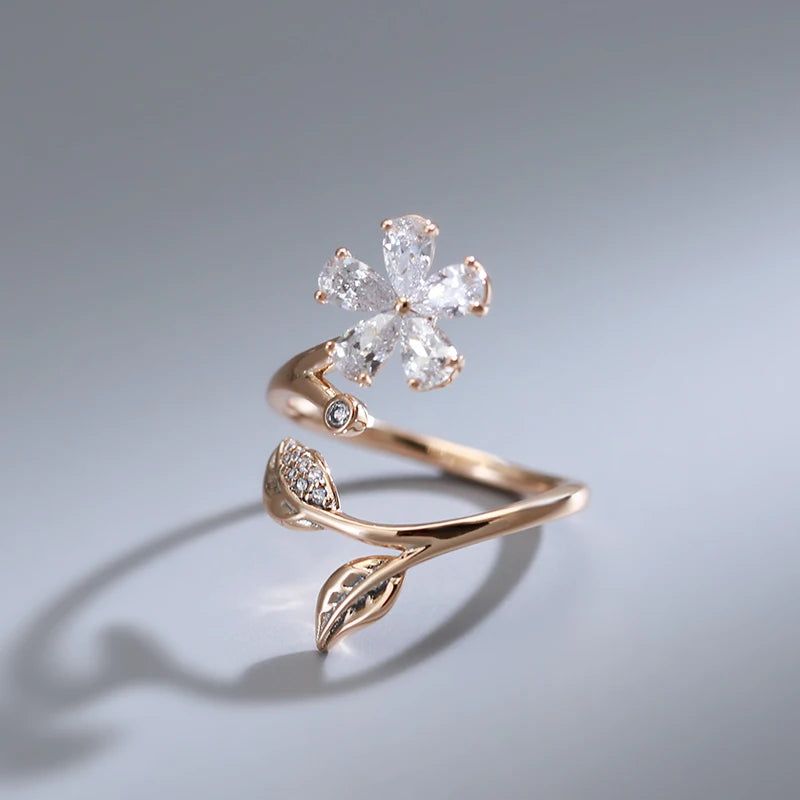 Contemporary Blue Zircon Floral Ring in 585 Rose Gold - High-Quality Bridal Jewelry