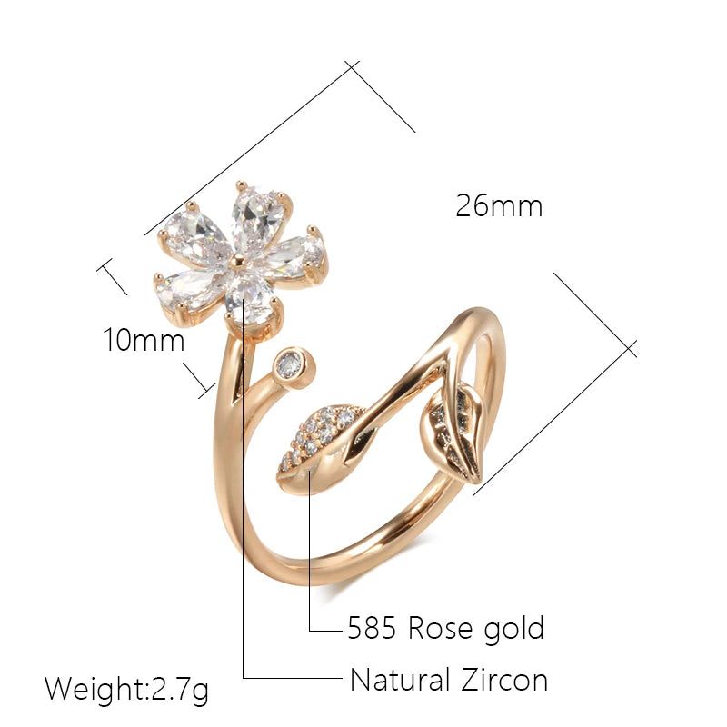 Contemporary Blue Zircon Floral Ring in 585 Rose Gold - High-Quality Bridal Jewelry