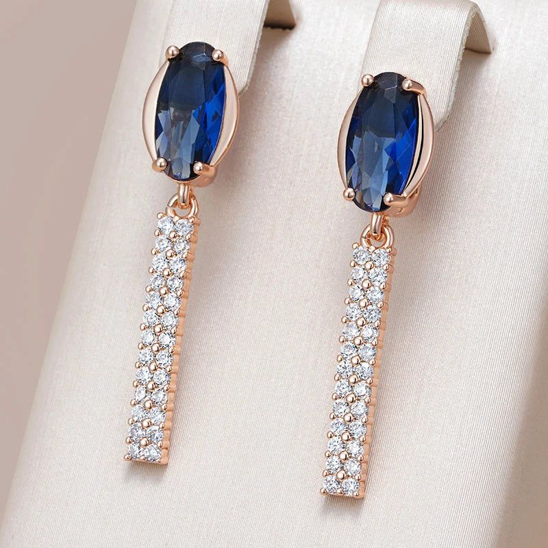 Contemporary Blue Zircon Long Drop Earrings in 585 Rose Gold - High-Quality Fashion Jewelry