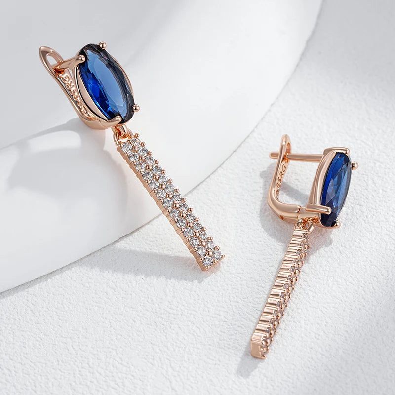 Contemporary Blue Zircon Long Drop Earrings in 585 Rose Gold - High-Quality Fashion Jewelry