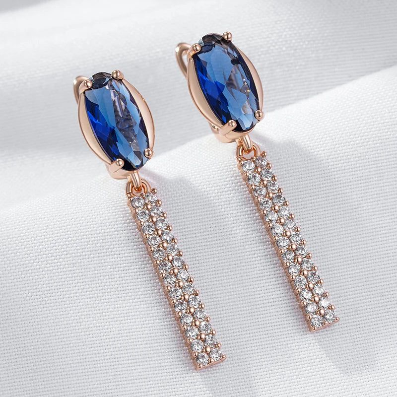 Contemporary Blue Zircon Long Drop Earrings in 585 Rose Gold - High-Quality Fashion Jewelry