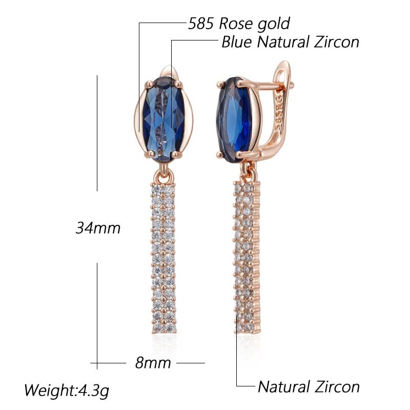 Contemporary Blue Zircon Long Drop Earrings in 585 Rose Gold - High-Quality Fashion Jewelry