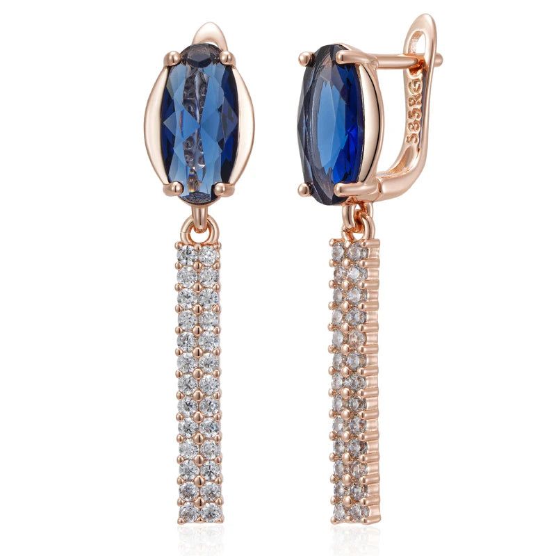 Contemporary Blue Zircon Long Drop Earrings in 585 Rose Gold - High-Quality Fashion Jewelry